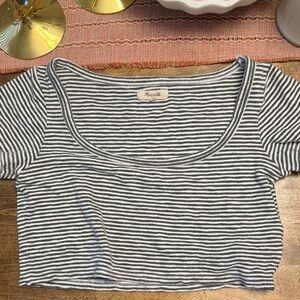 Madewell Black and White Striped Crop Top